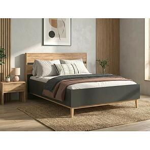 Кровать Кельн без обивки графит/дуб крафт без П/М 1600x2000, без ортопедического основания, изголовье жесткое