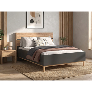Кровать Кельн без обивки графит/дуб крафт без П/М 1600x2000, без ортопедического основания, изголовье жесткое