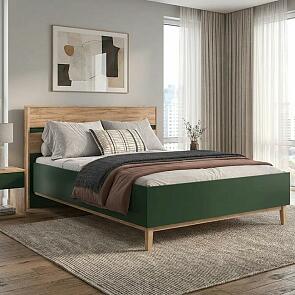 Кровать Кельн без обивки изумрудный/дуб крафт без П/М 1600x2000, без ортопедического основания, изголовье жесткое