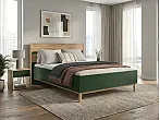 Кровать Кельн без обивки изумрудный/дуб крафт без П/М 160x200, щит-основание, изголовье жесткое