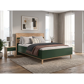 Кровать Кельн без обивки изумрудный/дуб крафт без П/М 1600x2000, без ортопедического основания, изголовье жесткое