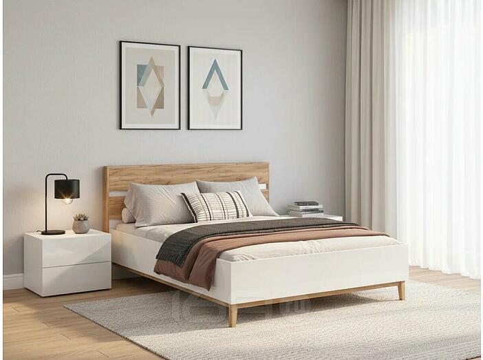 Кровать Кельн без обивки белый глянец/дуб крафт без П/М 1600x2000, изголовье жесткое