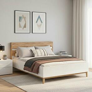 Кровать Кельн без обивки белый глянец/дуб крафт без П/М 1600x2000, изголовье жесткое