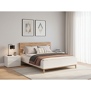 Кровать Кельн без обивки белый глянец/дуб крафт без П/М 1600x2000, изголовье жесткое