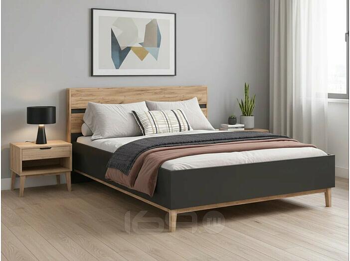 Кровать Кельн без обивки графит/дуб крафт без П/М 1600x2000, изголовье жесткое