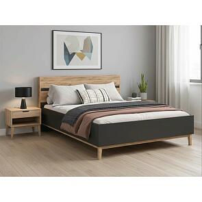 Кровать Кельн без обивки графит/дуб крафт без П/М 1600x2000, изголовье жесткое