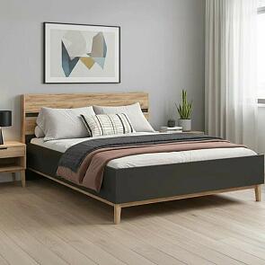 Кровать Кельн без обивки графит/дуб крафт без П/М 1600x2000, изголовье жесткое