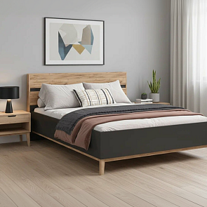 Кровать Кельн без обивки графит/дуб крафт без П/М 1600x2000, ортопедическое основание, изголовье жесткое