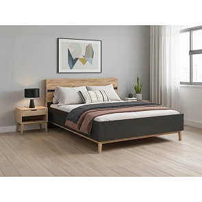 Кровать Кельн без обивки графит/дуб крафт без П/М 1600x2000, изголовье жесткое