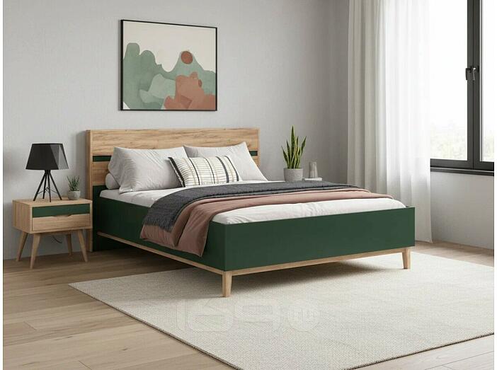 Кровать Кельн без обивки изумрудный/дуб крафт без П/М 1600x2000, изголовье жесткое