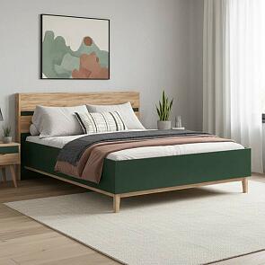 Кровать Кельн без обивки изумрудный/дуб крафт без П/М 1600x2000, изголовье жесткое