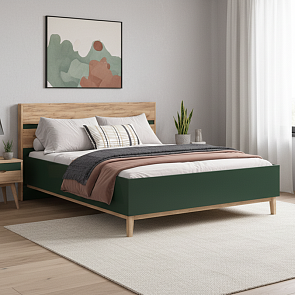 Кровать Кельн без обивки изумрудный/дуб крафт без П/М 1600x2000, ортопедическое основание, изголовье жесткое