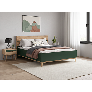 Кровать Кельн без обивки изумрудный/дуб крафт без П/М 1600x2000, изголовье жесткое