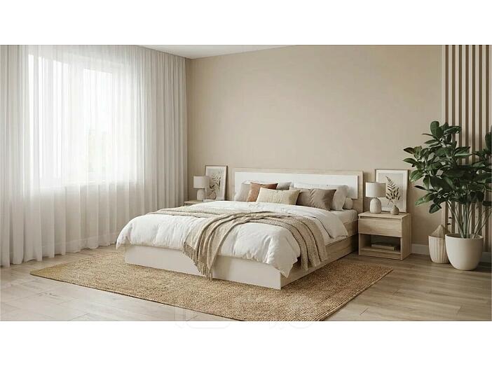 Кровать Мартина без обивки белый/дуб сонома без подъёмного механизма 1600x2000, без ортопедического основания, изголовье жесткое