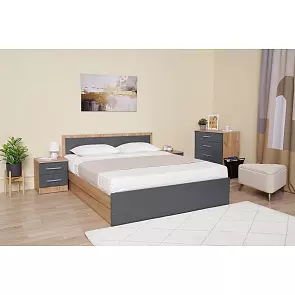 Кровать Мартина без обивки графит/дуб крафт без подъёмного механизма 1600x2000, без ортопедического основания, изголовье жесткое