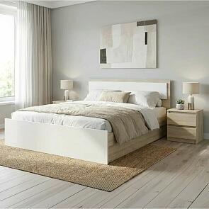 Кровать Мартина без обивки белый глянец/дуб сонома без П/М 1400x2000, изголовье жесткое