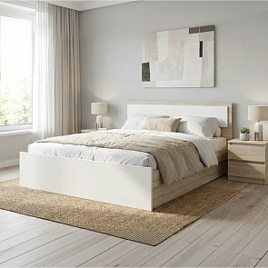 Кровать Мартина без обивки белый глянец/дуб сонома без П/М 1400x2000, изголовье жесткое