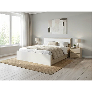 Кровать Мартина без обивки белый глянец/дуб сонома без П/М 1400x2000, изголовье жесткое