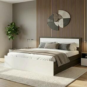 Кровать Мартина без обивки белый глянец/венге без П/М 1400x2000, изголовье жесткое