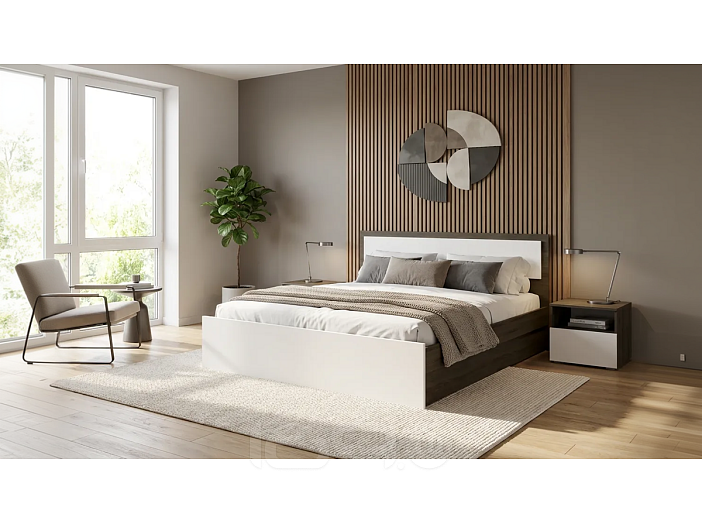Кровать Мартина без обивки белый глянец/венге без П/М 1400x2000, изголовье жесткое