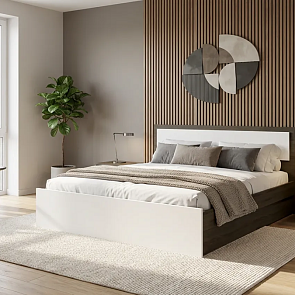 Кровать Мартина без обивки белый глянец/венге без П/М 1400x2000, изголовье жесткое