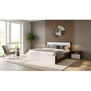 Кровать Мартина без обивки белый глянец/венге без П/М 1400x2000, изголовье жесткое