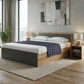 Кровать Мартина без обивки графит/дуб крафт без П/М 1400x2000, изголовье жесткое