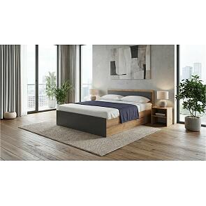 Кровать Мартина без обивки графит/дуб крафт без подъёмного механизма 1400x2000, без ортопедического основания, изголовье жесткое