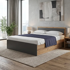 Кровать Мартина без обивки графит/дуб крафт без П/М 1400x2000, изголовье жесткое