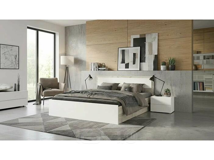 Кровать Мартина без обивки кашемир/дуб крафт серый без подъёмного механизма 1400x2000, без ортопедического основания, изголовье жесткое