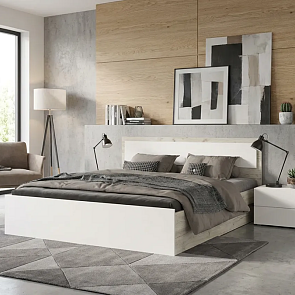 Кровать Мартина без обивки кашемир/дуб крафт серый без П/М 1400x2000, изголовье жесткое