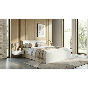 Кровать Мартина без обивки белый глянец/дуб сонома без подъёмного механизма 1600x2000, без ортопедического основания, изголовье жесткое