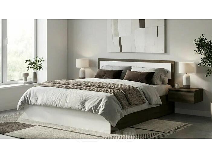 Кровать Мартина без обивки белый глянец/венге без П/М 160x200, щит-основание, изголовье жесткое