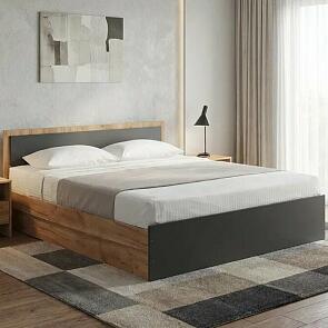 Кровать Мартина без обивки графит/дуб крафт без П/М 1600x2000, изголовье жесткое