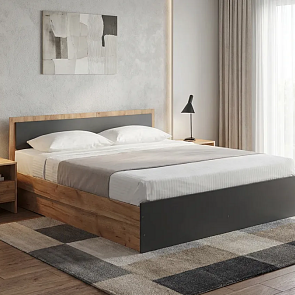 Кровать Мартина без обивки графит/дуб крафт без П/М 1600x2000, изголовье жесткое