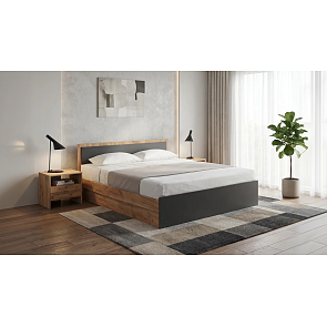 Кровать Мартина без обивки графит/дуб крафт без П/М 1600x2000, изголовье жесткое