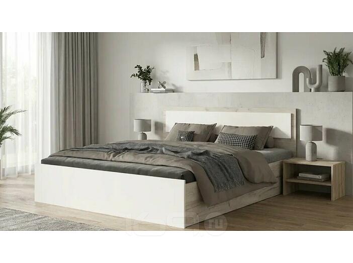 Кровать Мартина без обивки кашемир/дуб крафт серый без П/М 160x200, щит-основание, изголовье жесткое