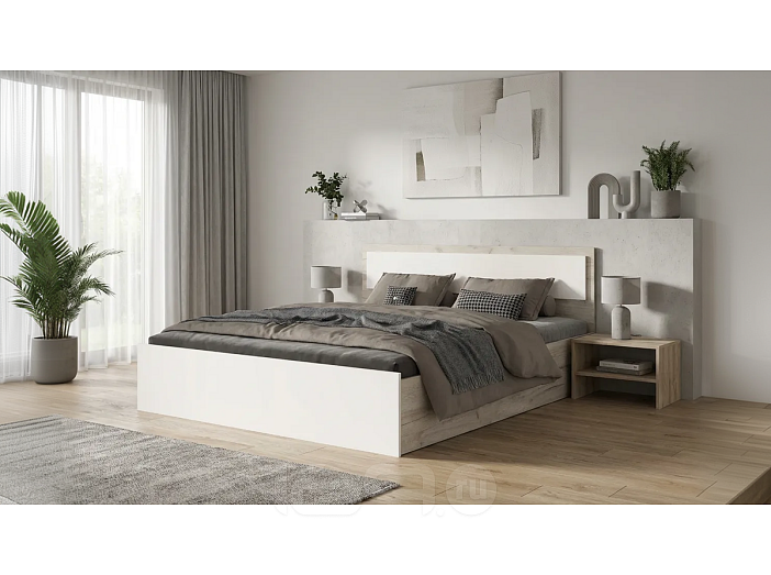 Кровать Мартина без обивки кашемир/дуб крафт серый без П/М 1600x2000, изголовье жесткое