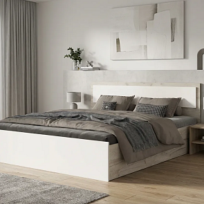 Кровать Мартина без обивки кашемир/дуб крафт серый без П/М 1600x2000, изголовье жесткое