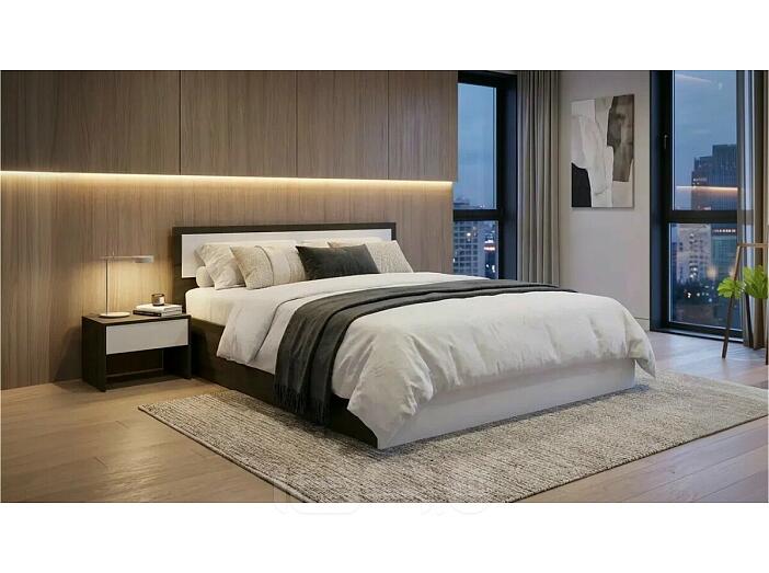 Кровать Мартина без обивки белый глянец/венге с подъемным механизмом 1400x2000, изголовье жесткое