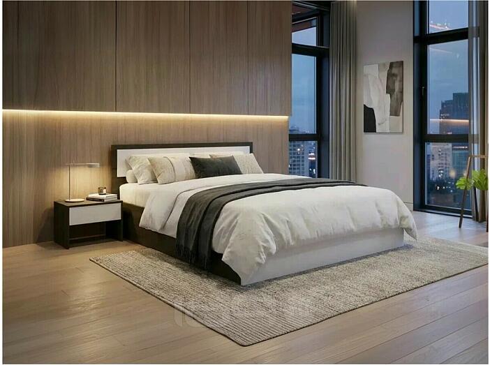 Кровать Мартина без обивки белый глянец/венге С П/М 1400x2000, изголовье жесткое