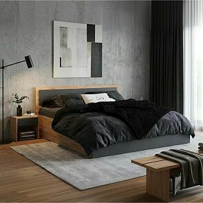 Кровать Мартина без обивки графит/дуб крафт С П/М 1400x2000, изголовье жесткое