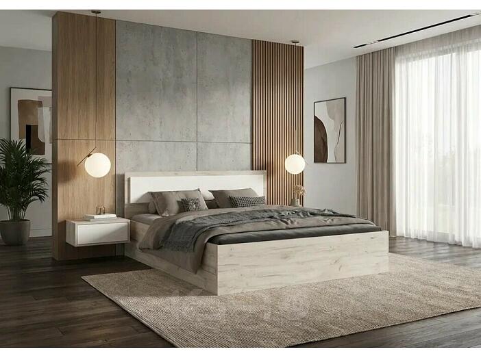 Кровать Мартина без обивки кашемир/дуб крафт серый С П/М 1400x2000, изголовье жесткое