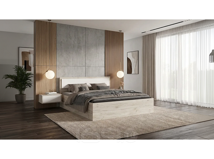 Кровать Мартина без обивки кашемир/дуб крафт серый С П/М 1400x2000, ортопедическое основание, изголовье жесткое