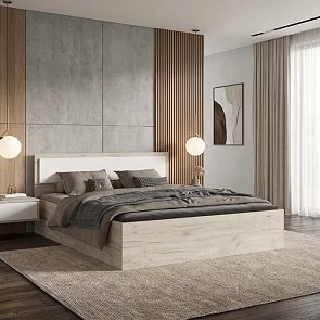 Кровать Мартина без обивки кашемир/дуб крафт серый С П/М 1400x2000, ортопедическое основание, изголовье жесткое