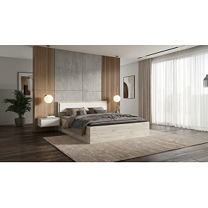 Кровать Мартина без обивки кашемир/дуб крафт серый С П/М 1400x2000, ортопедическое основание, изголовье жесткое
