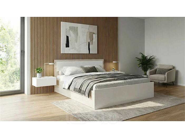 Кровать Мартина без обивки белый глянец/дуб сонома с подъемным механизмом 1600x2000, изголовье жесткое