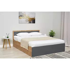 Кровать Мартина без обивки графит/дуб крафт с подъемным механизмом 1600x2000, изголовье жесткое