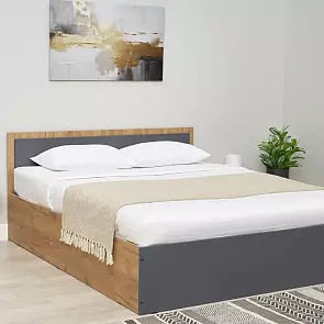 Кровать Мартина без обивки графит/дуб крафт С П/М 1600x2000, ортопедическое основание, изголовье жесткое