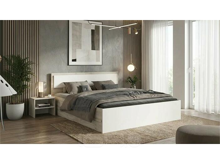 Кровать Мартина без обивки кашемир/дуб крафт серый с подъемным механизмом 1600x2000, изголовье жесткое